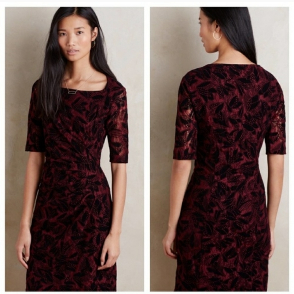 Maeve Anthropologie ELORN burgandy black floral dress sz 2